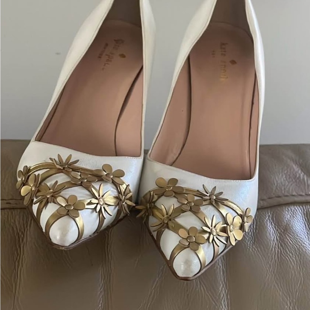 Kate Spade Cream and Gold Floral Heels